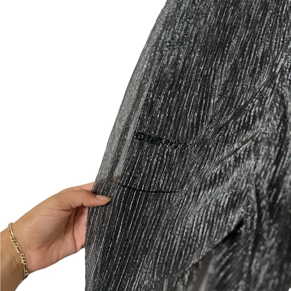 HOUSE OF CB Alexandra Lurex Silver Wide Leg Pants Trousers - Picture 8 of 10